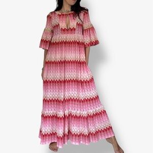 Pho Italy Chevron Pink Red Maxi Dress